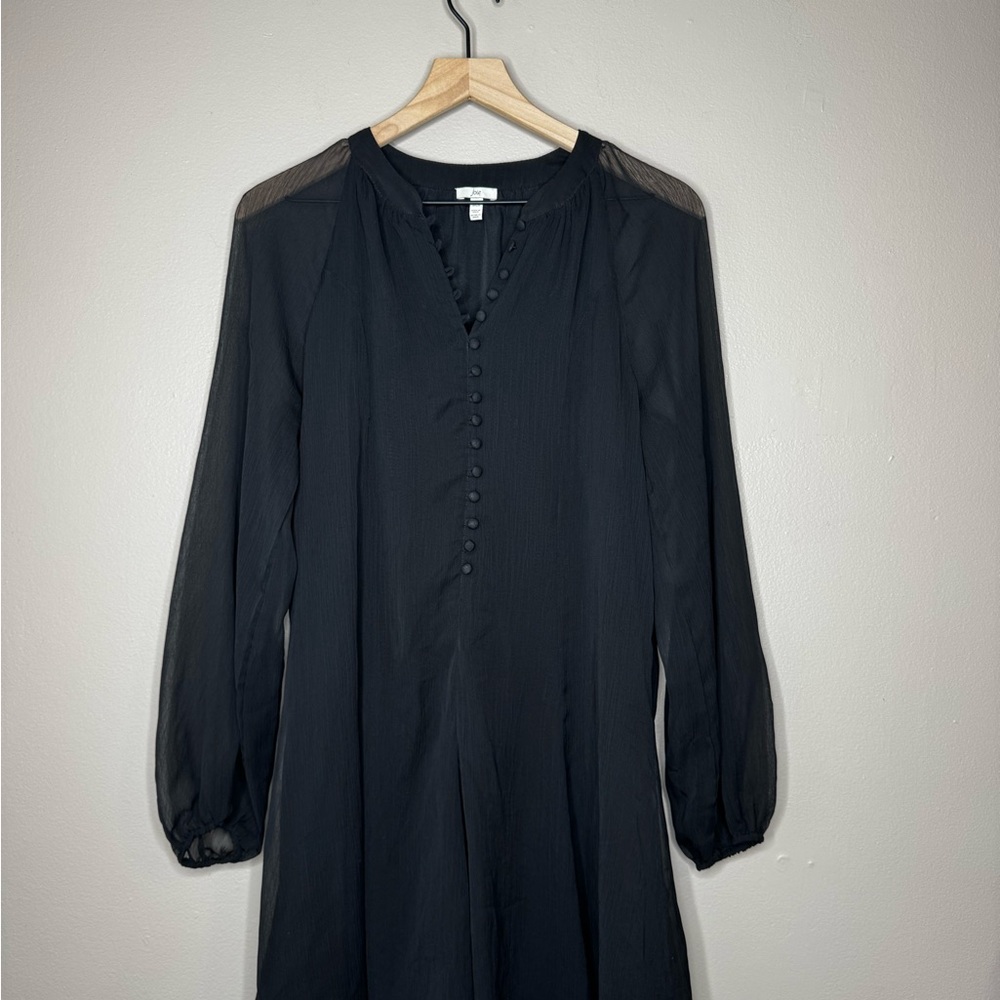 Joie Women's Size Small Caviar Black Chiffon Balloon Sleeve Button Sheer Dress
